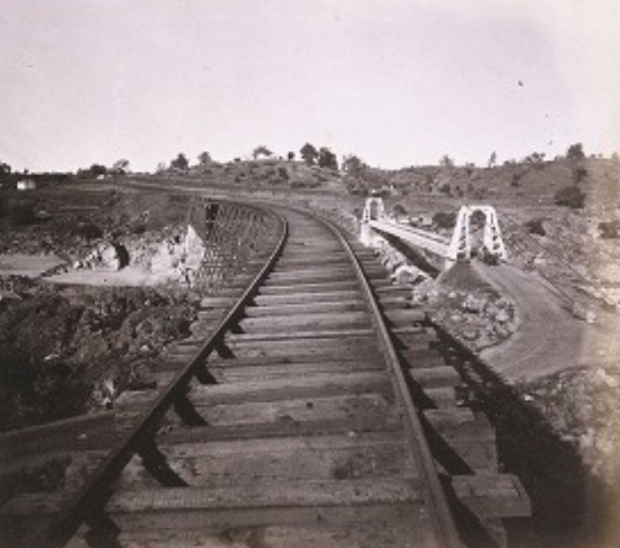Railroad and Suspension Bridges at Folsom, Sacramento, 1860s