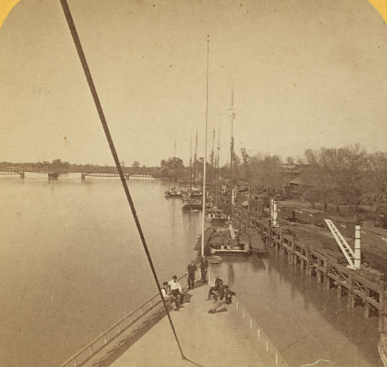 The Levee at Sacramento, from the deck of the steamer Capital, 1866