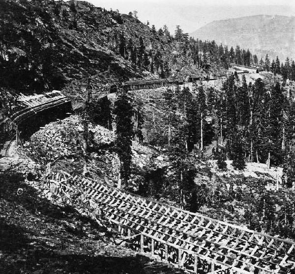 The Central Pacific snowsheds at Black Butte, near Cisco in 1867. It took three years to build the sheds.