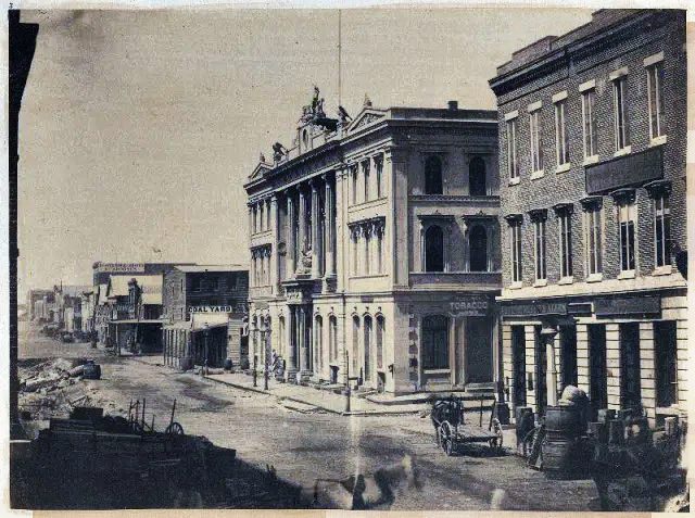 The first of three Merchants’ Exchange locales in San Francisco, 1850s