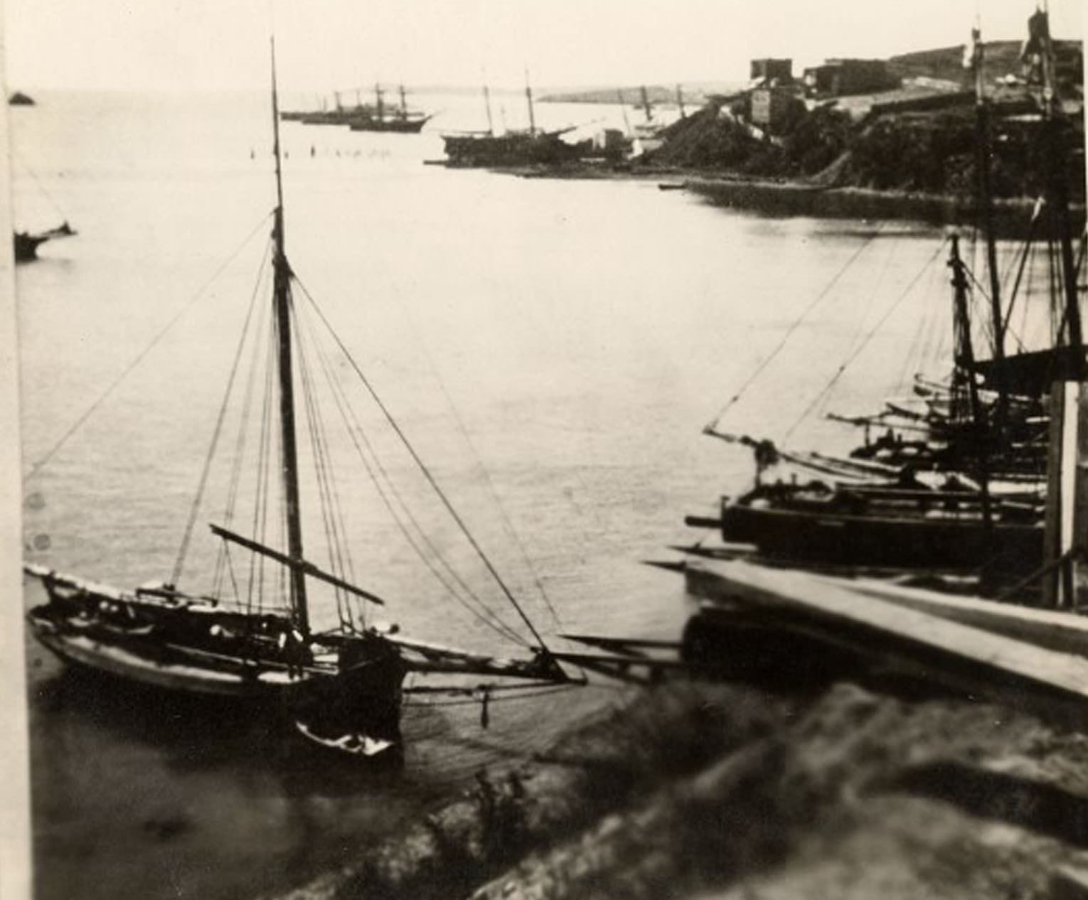 Sailing ship at wharf, 1857