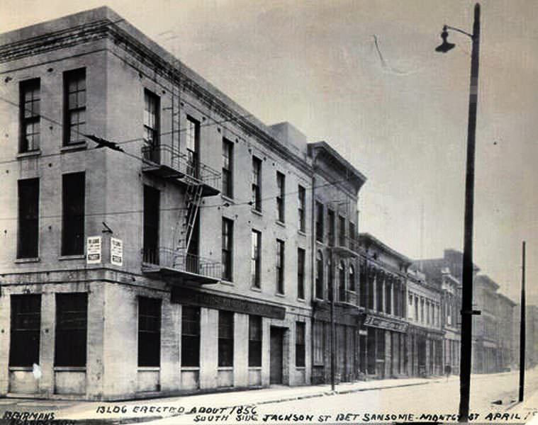 Building on south side of Jackson Street between Sansome and Montgomery, 1856