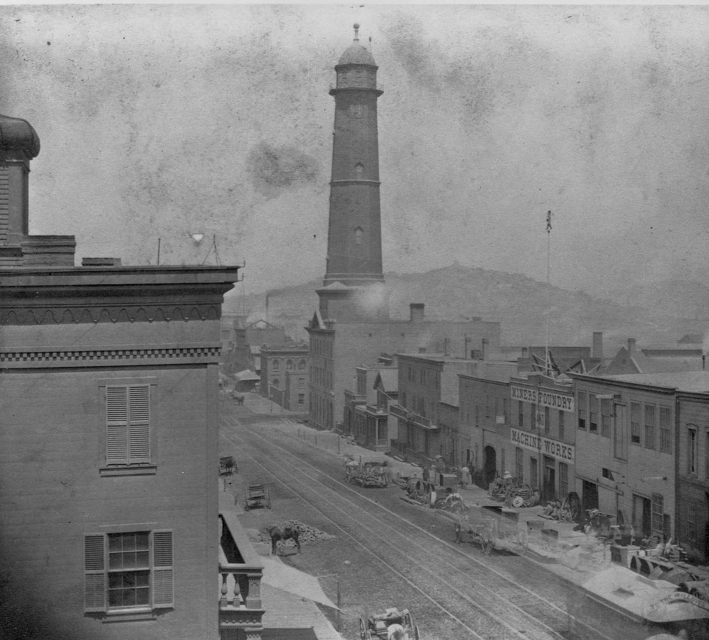 Shot Tower and the Miners Foundry in San Francisco, 1850s