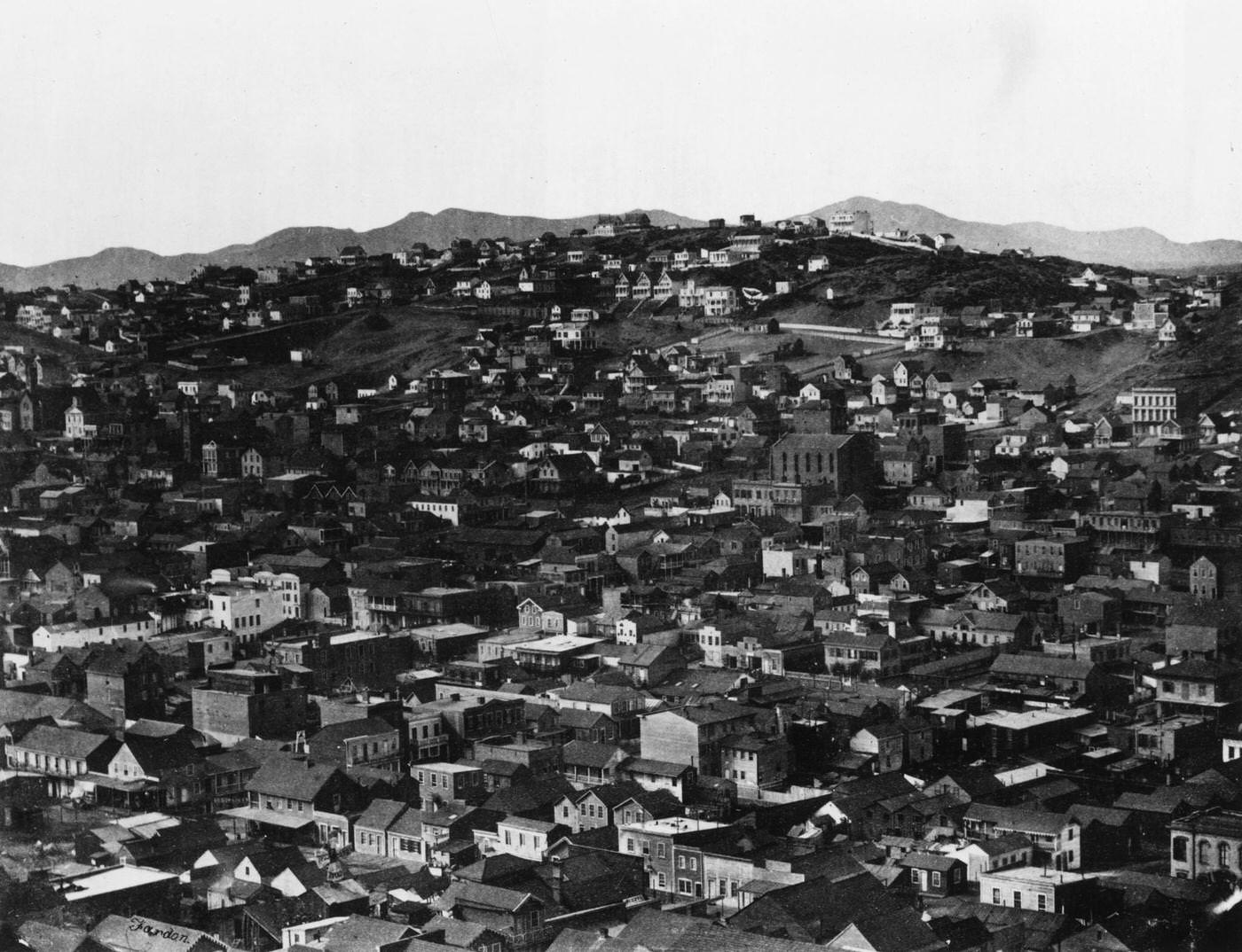 A view of a neighborhood on a hill in San Francisco, 1855