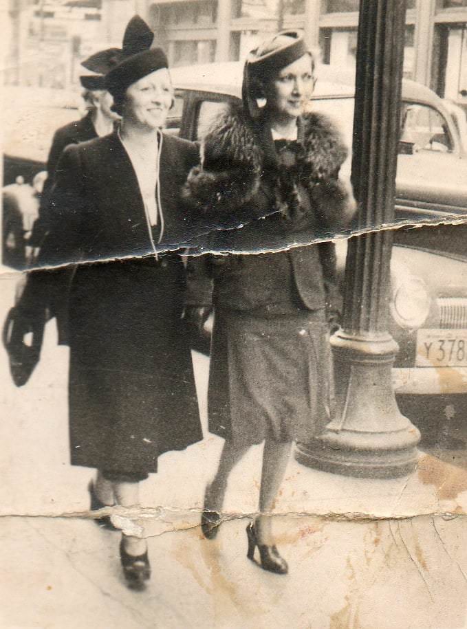 Polly Page and Martie Clark Ireland on Yonge Street, 1934