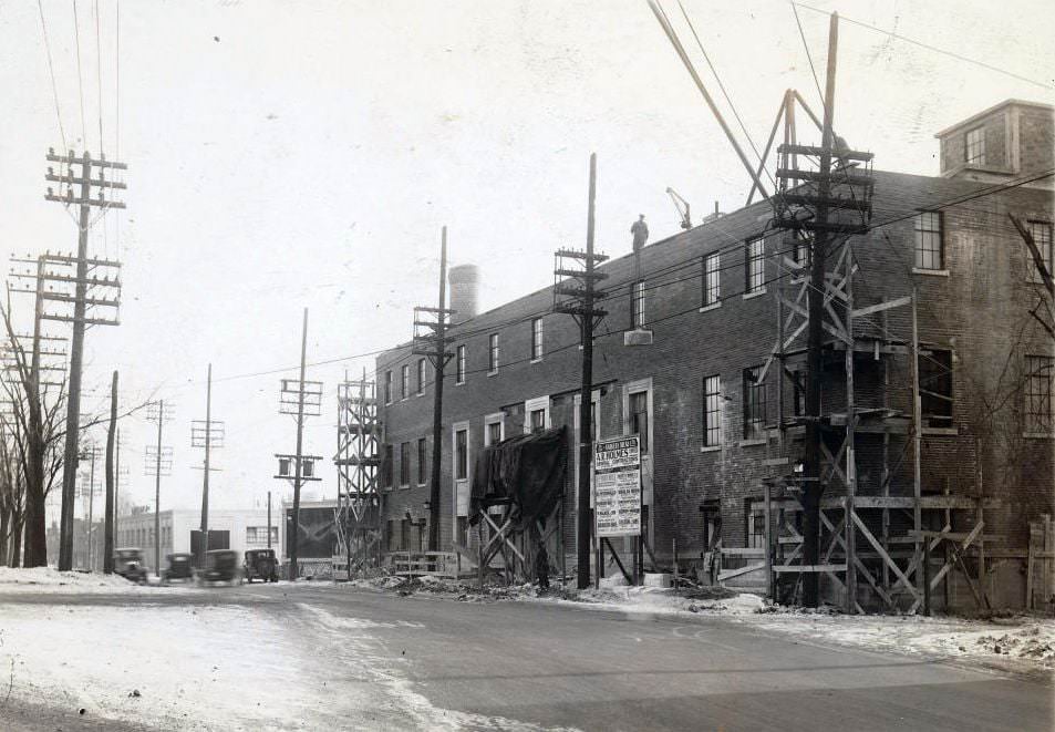 Construction site of a new plant for Barker's Bread Limited, on the south side of Davenport Road, 1930