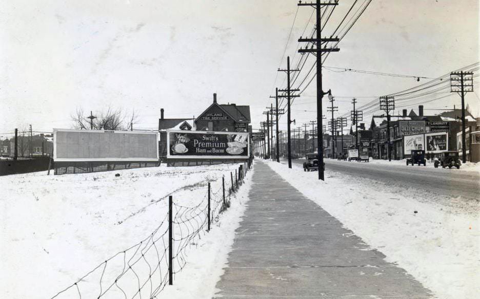 West side of Yonge Street, south of Eglinton Avenue West, adjacent to Hyland Tire Service. View is looking north on Yonge Street - 1930