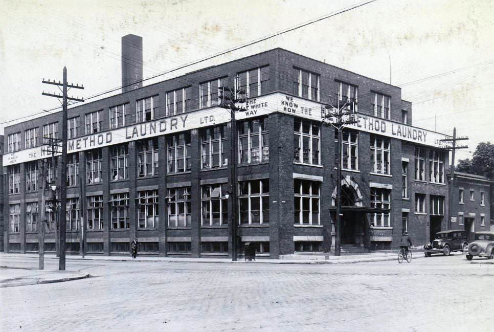 The New Method Laundry Company Limited building, located at the north-west corner of Queen Street East and River Street, 1930