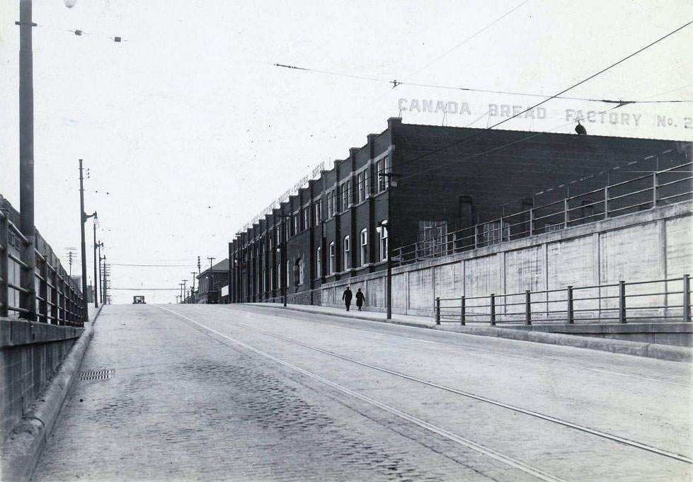 Canada Bread Company building, Bloor Street West, east of Dundas Street West. View is looking west on Bloor Street West, 1930