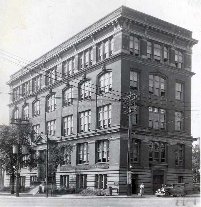 Signage on a building located at the south-west corner of Dundas Street West and University Avenue, 1934