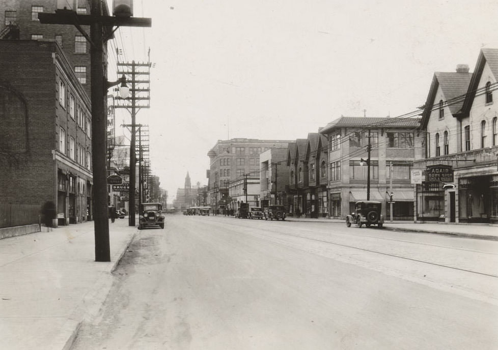 Bloor Street West, south side, at St. Thomas Street. View is looking south-east towards Bay Street, 1933