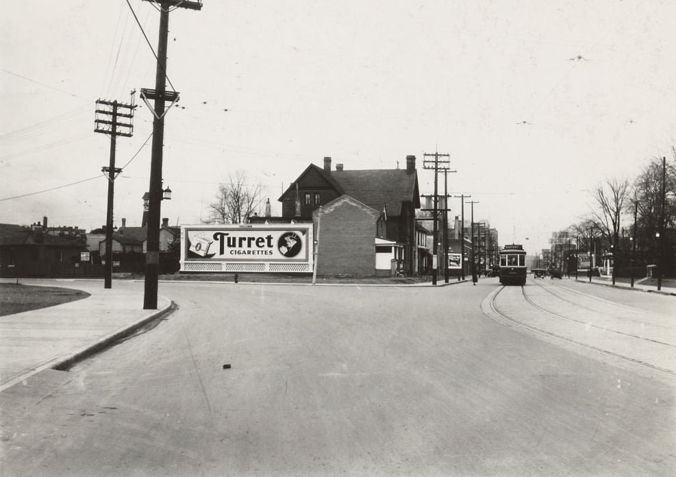 Davenport looking south. Yorkville fire hall peering behind the pole on the left, 1934