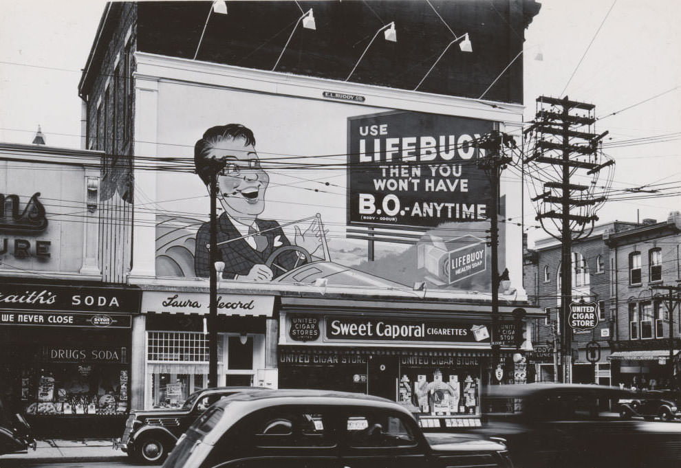 Nobody wants to have B.O. - Yonge & Bloor southeast corner, 1936