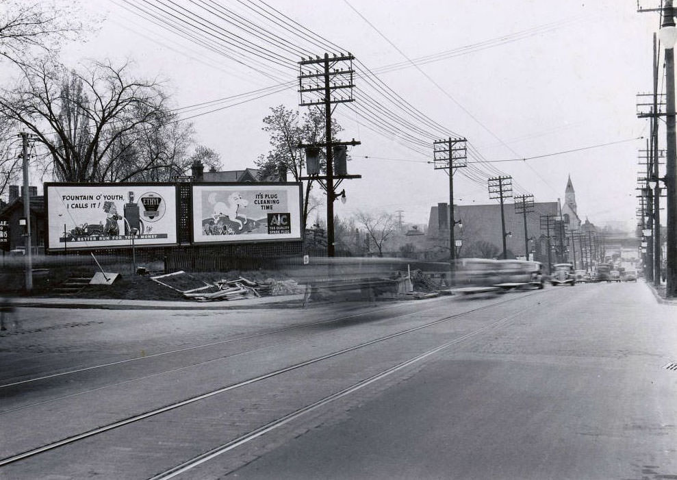 Yonge Street and Jackes Avenue looking southeast, 1936