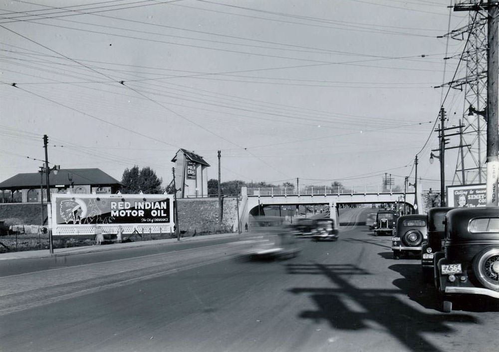 A train station on the left, 1936