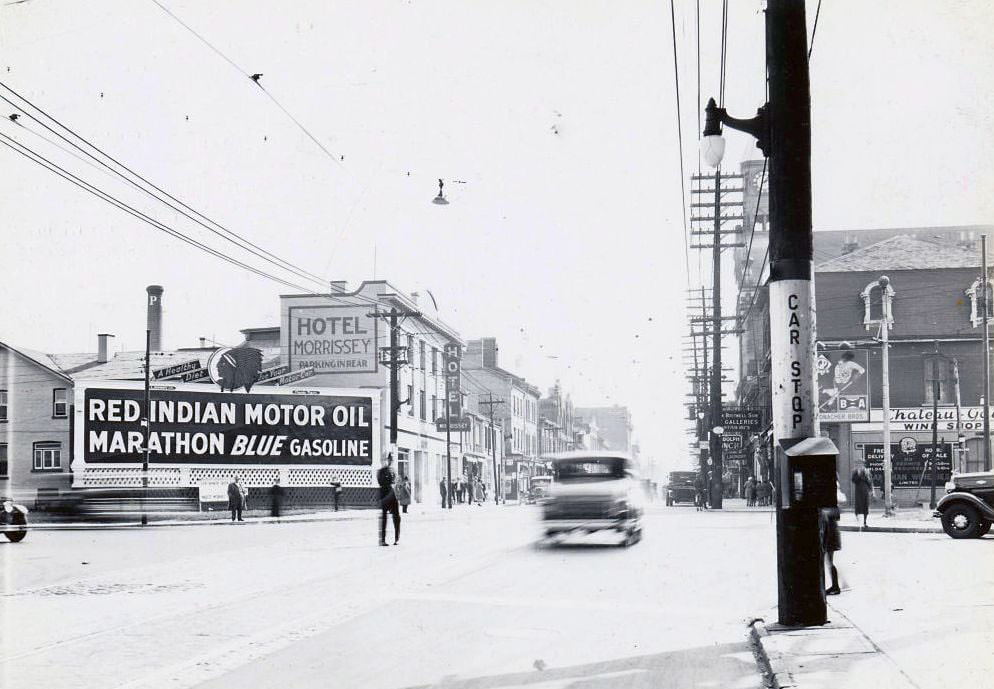 Yonge Street, at Church Street looking south to the Morrissey Hotel, 1936
