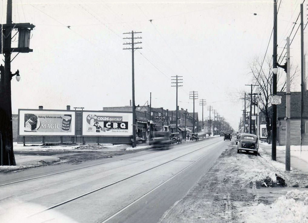 Queen Street East and Hastings Avenue looking east, 1936