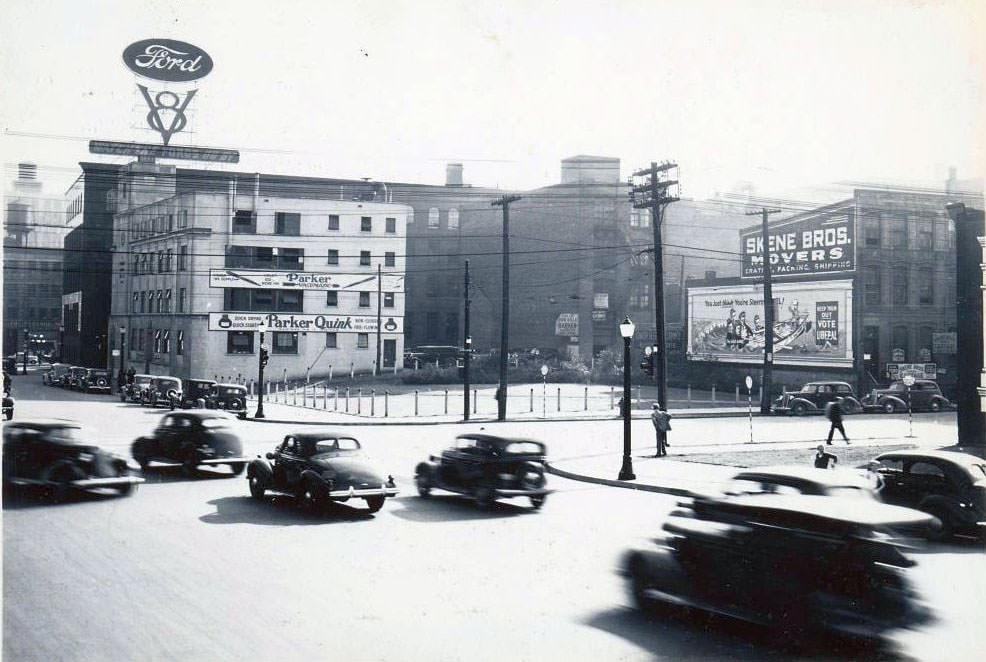 University & Adelaide looking southwest, 1938