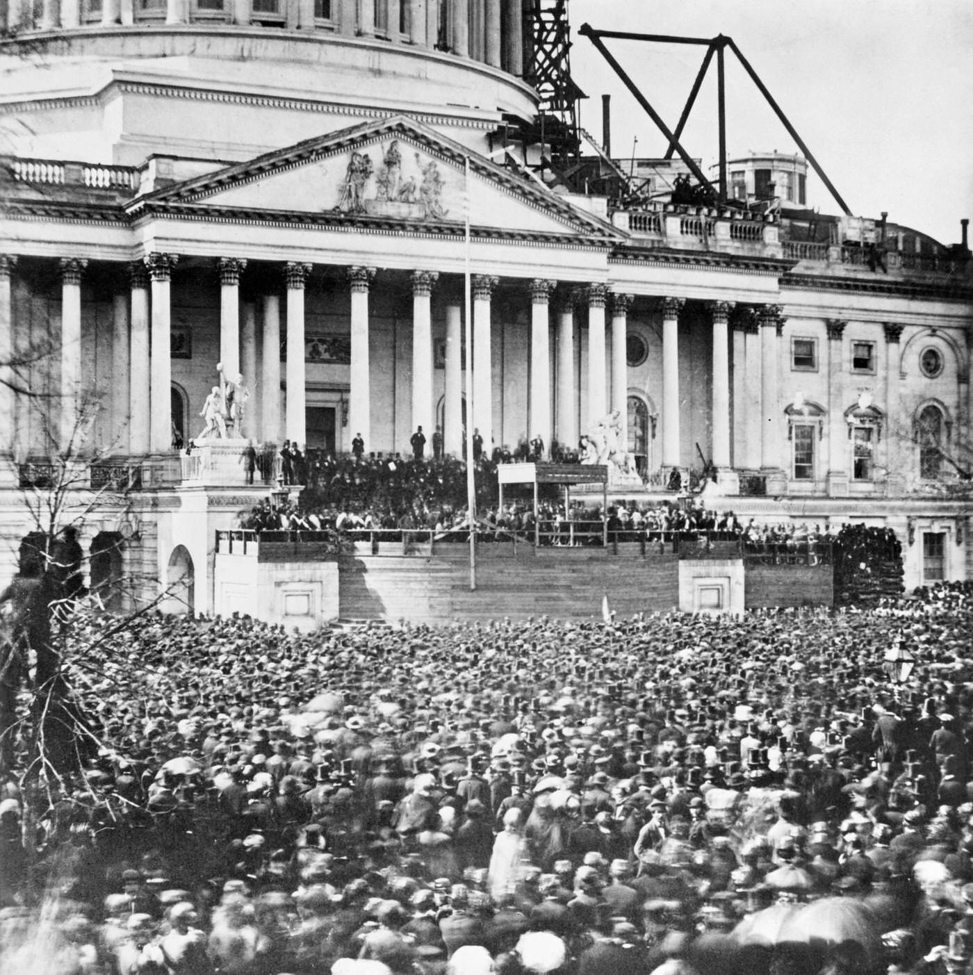 Large Crowd at Abraham Lincoln Inaugural Speech, 1860s