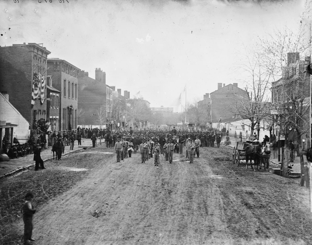 Hancock’s Veteran Corps on F Street, N.W. Washington, D.C. 1st U.S. Volunteer Infantry, 1865