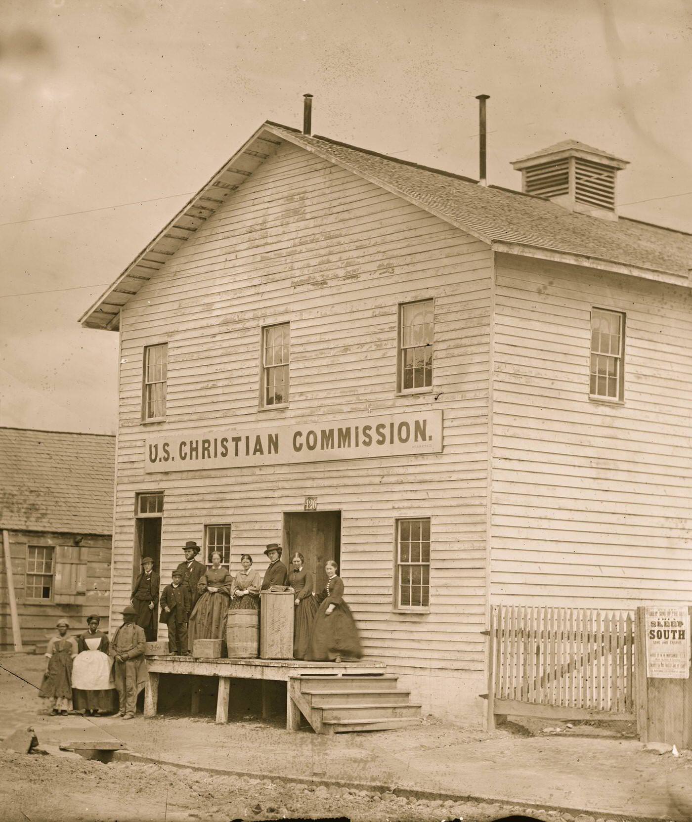 Office of U.S. Christian Commission Protestant Organization founded by the YMCA to provide religious and social services to Union Troops; Founded in 1861 in New York after the First Battle of Bull Run.