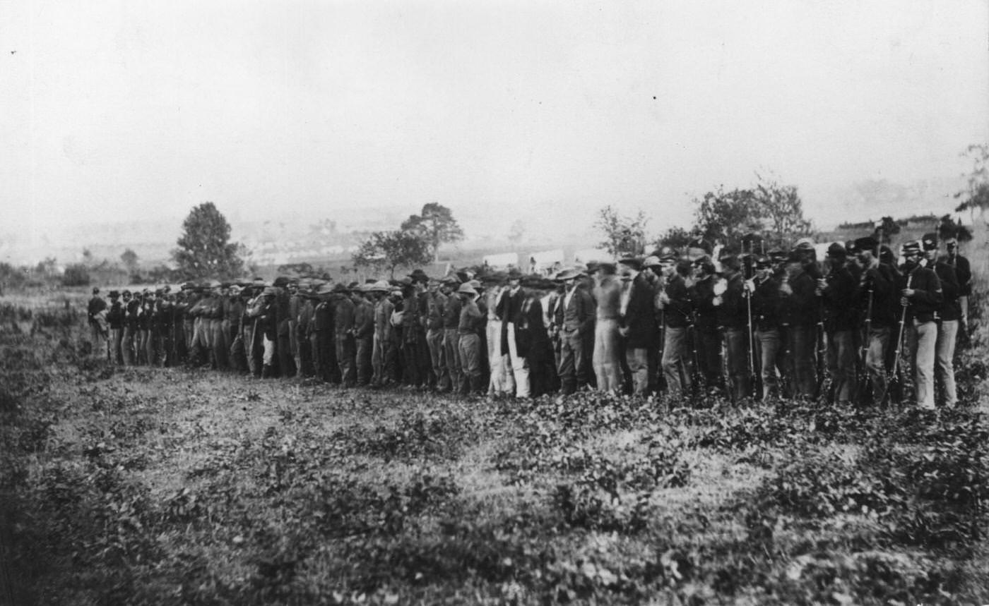 nion soldiers guarding Confederate prisoners of war at Fairfax Courthouse, Washington, D.C., 1866