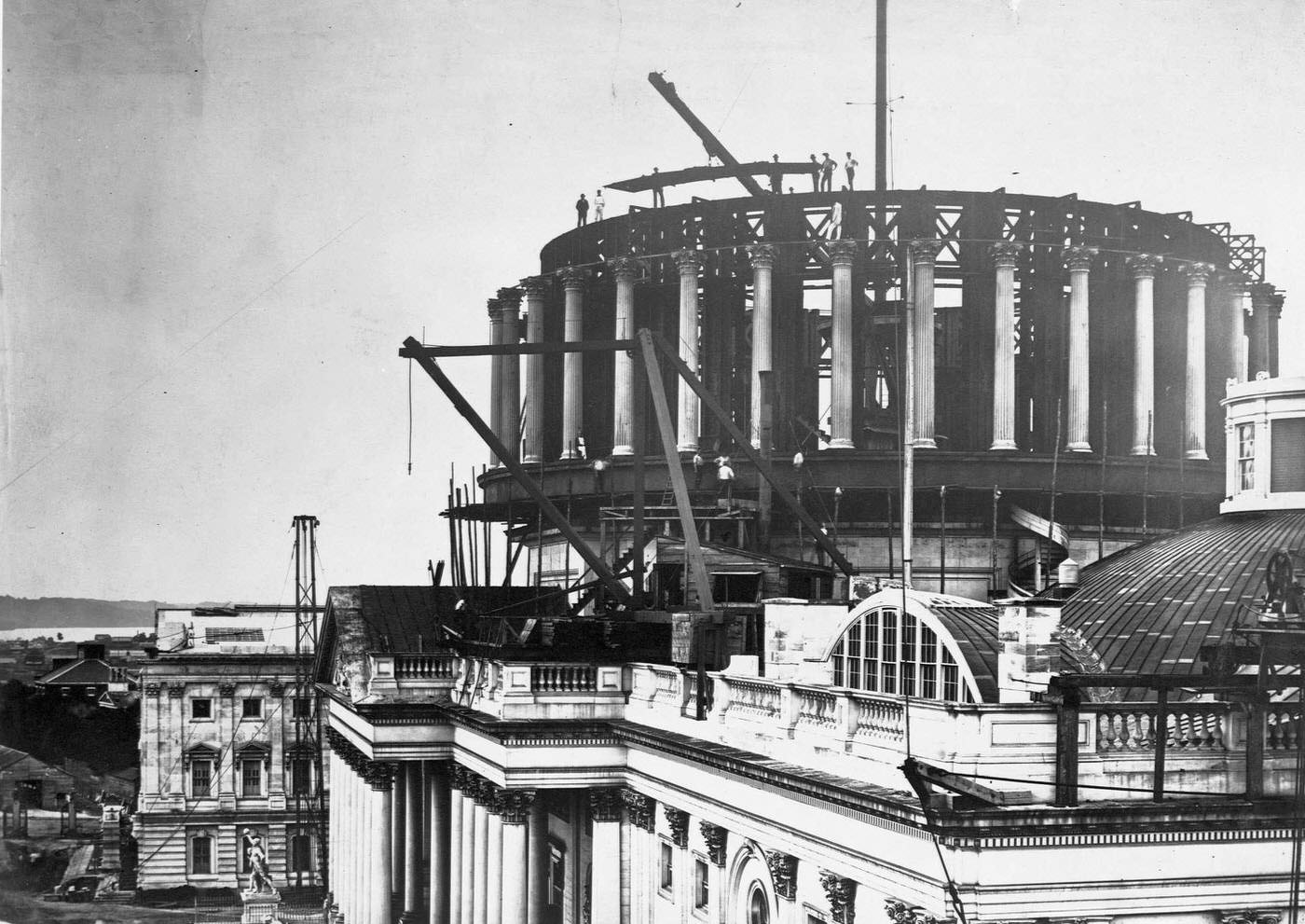 The dome of the U. S. Capitol as it appeared under construction in 1865.