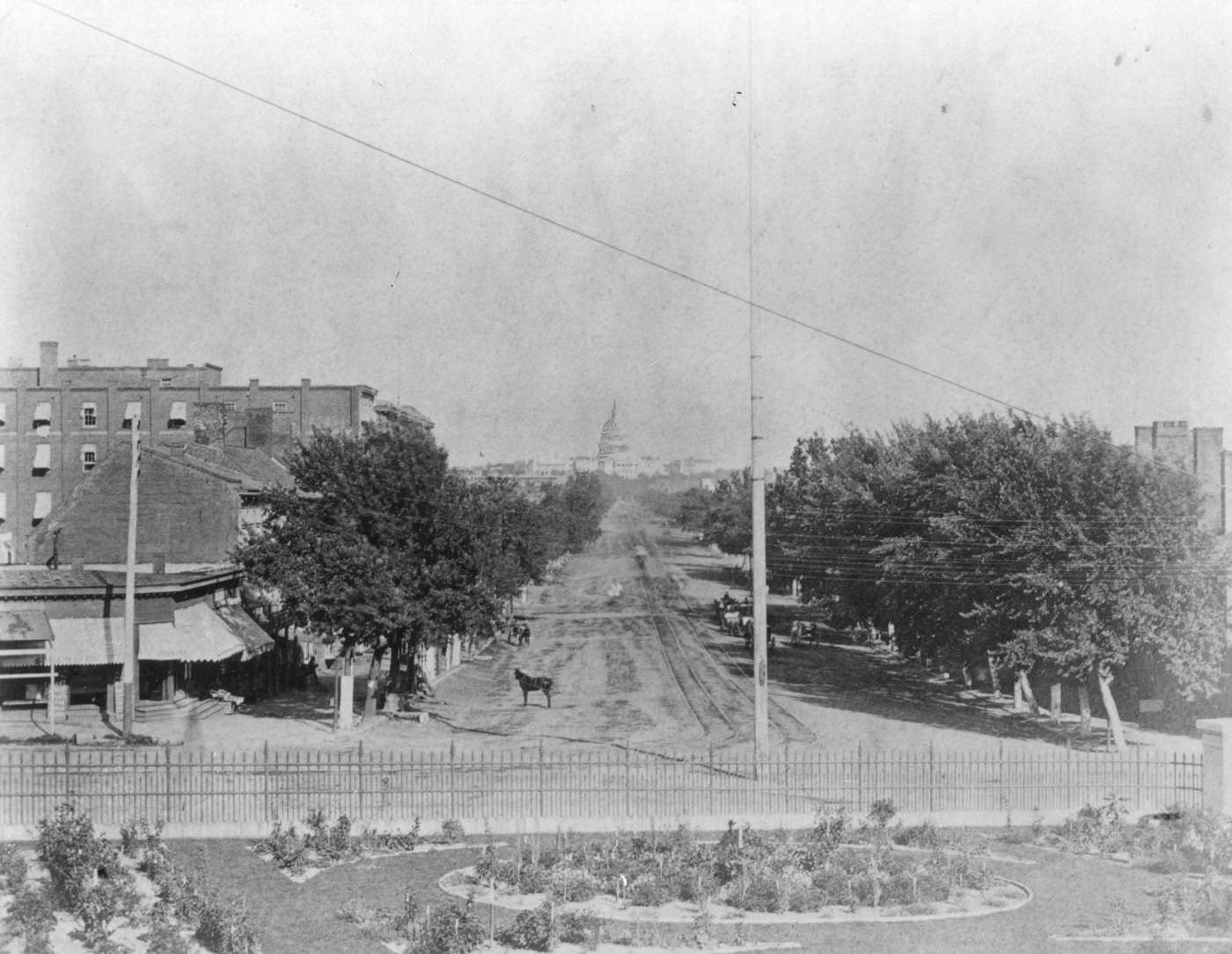 Unpaved Pennsylvania Avenue looking toward the Capitol, Washington, D.C., 1865