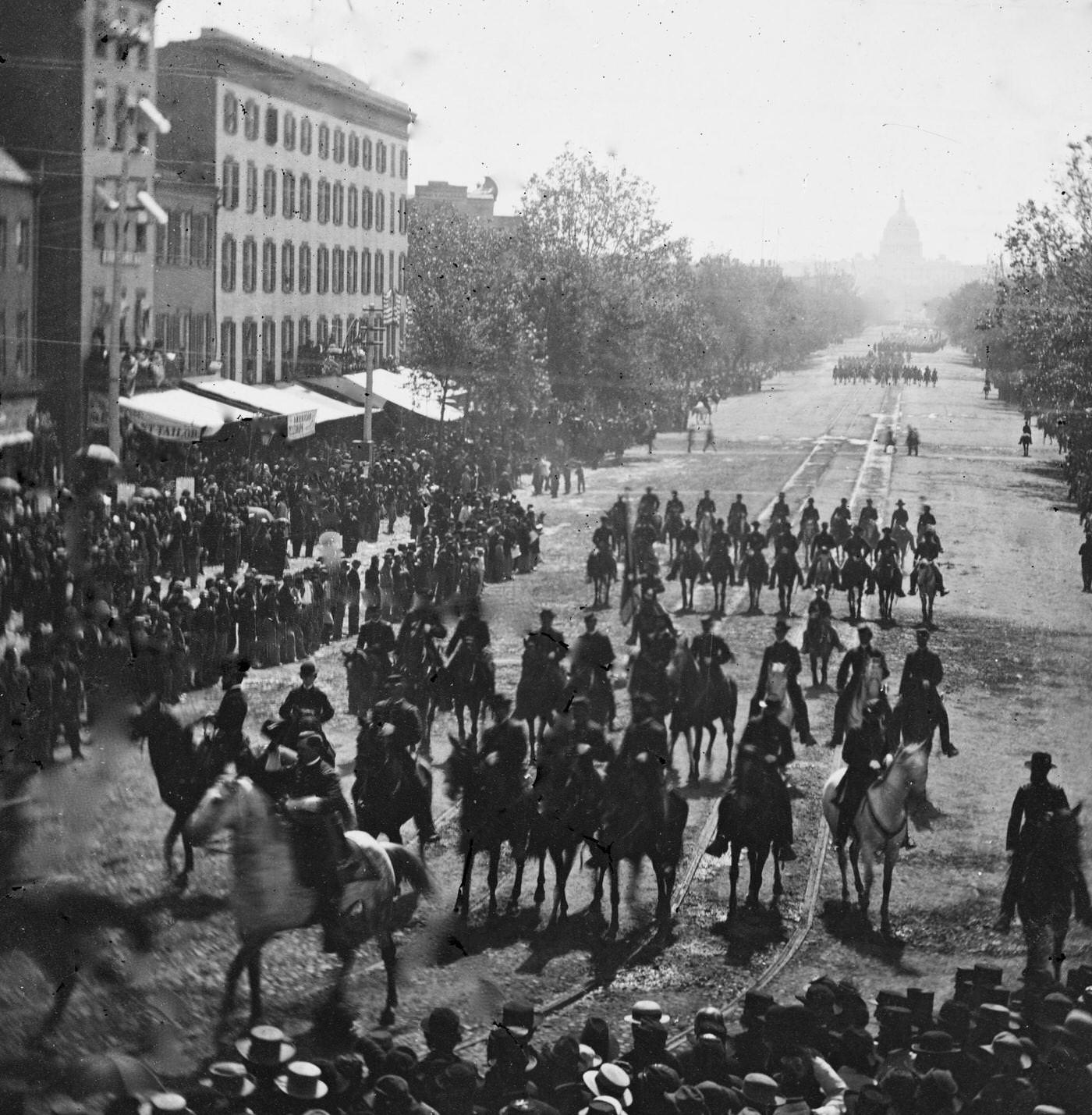 Cavalry passing on Pennsylvania Avenue near the Treasury, during the "grand review" of the Union Army, Washington, D.C., 1865