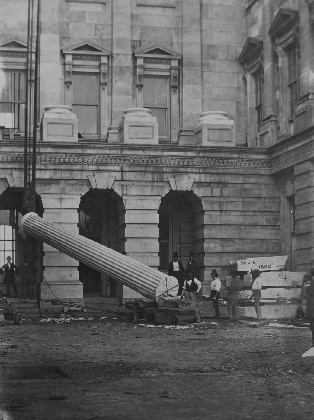 The ‘Lincoln column,’ first monolith raised, Nov. 1860, Presidential election, being S. column of connecting corridor.