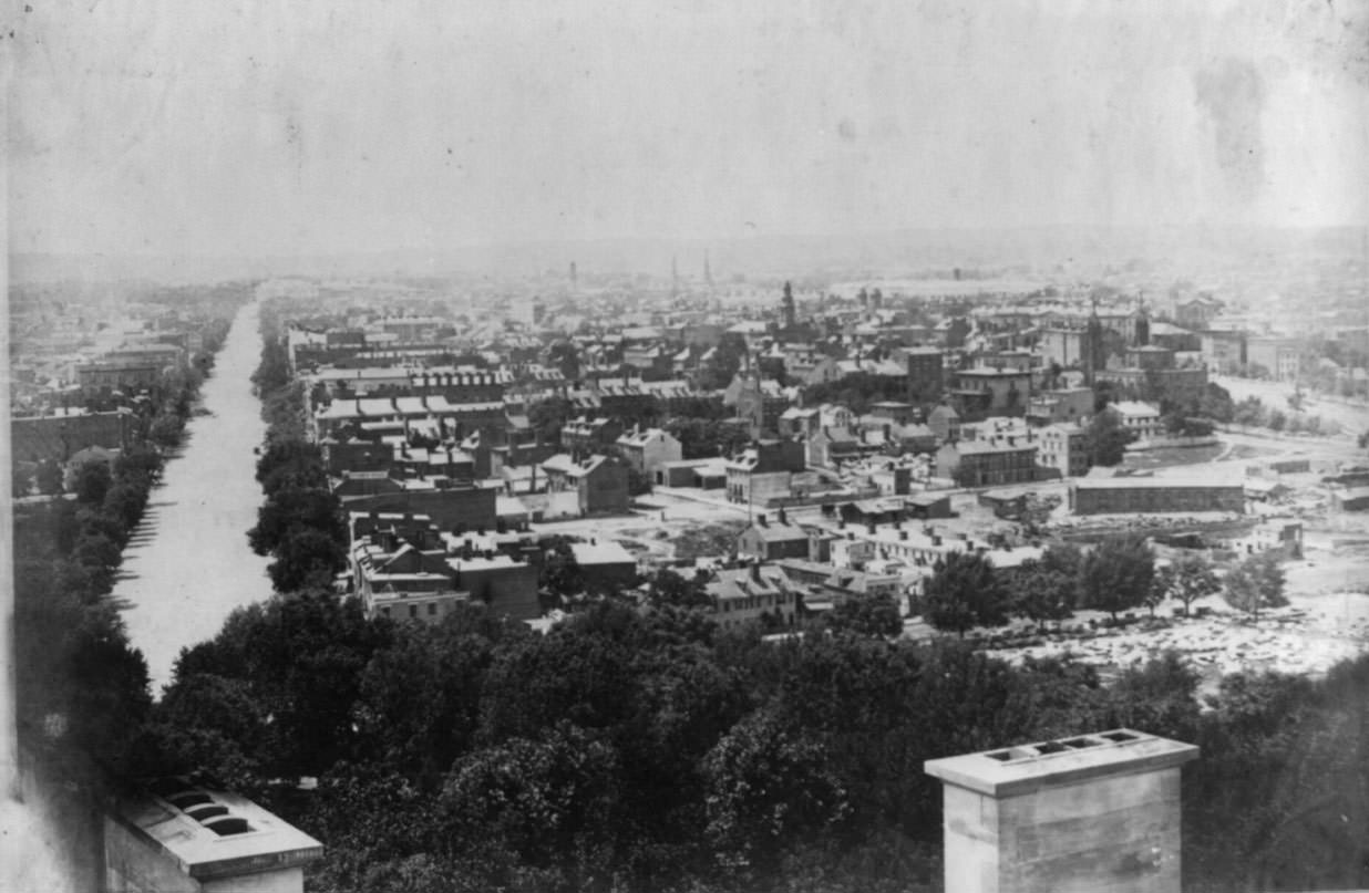 Washington, D.C., taken from U.S. Capitol, with Pennsylvania Avenue at left,
