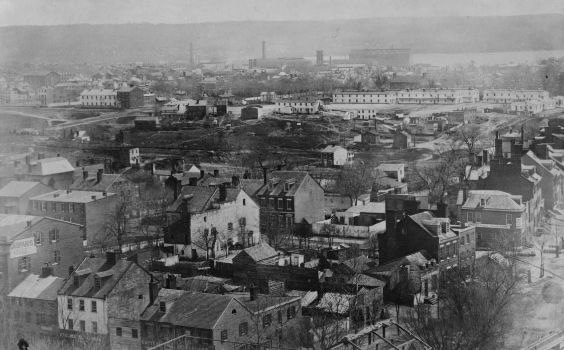 Washington, D.C. from the Capitol, looking southeast. Southeast view with New Jersey Ave. on the right and A Street and B Street (i.e., Independence Ave.), 1863