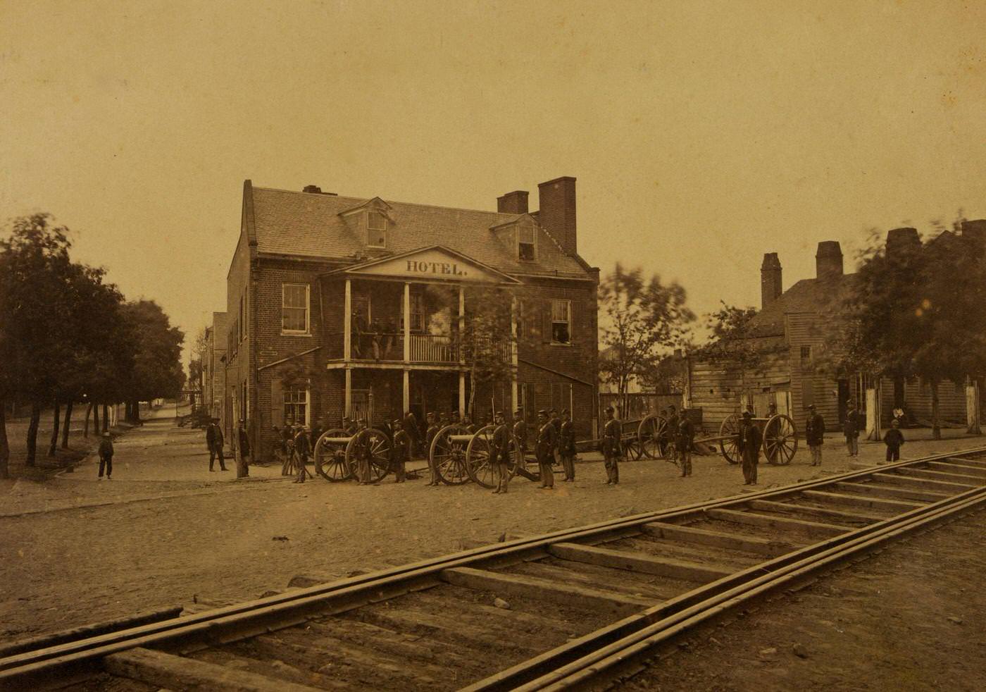 Hotel entrance to Long Bridge, Washington, D.C., 1863