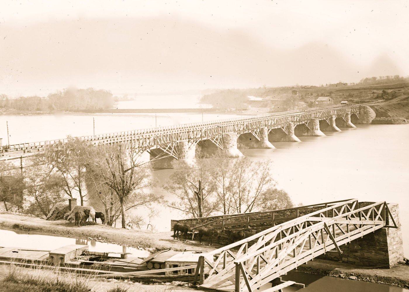 Aqueduct Bridge, with Chesapeake and Ohio Canal, 1863
