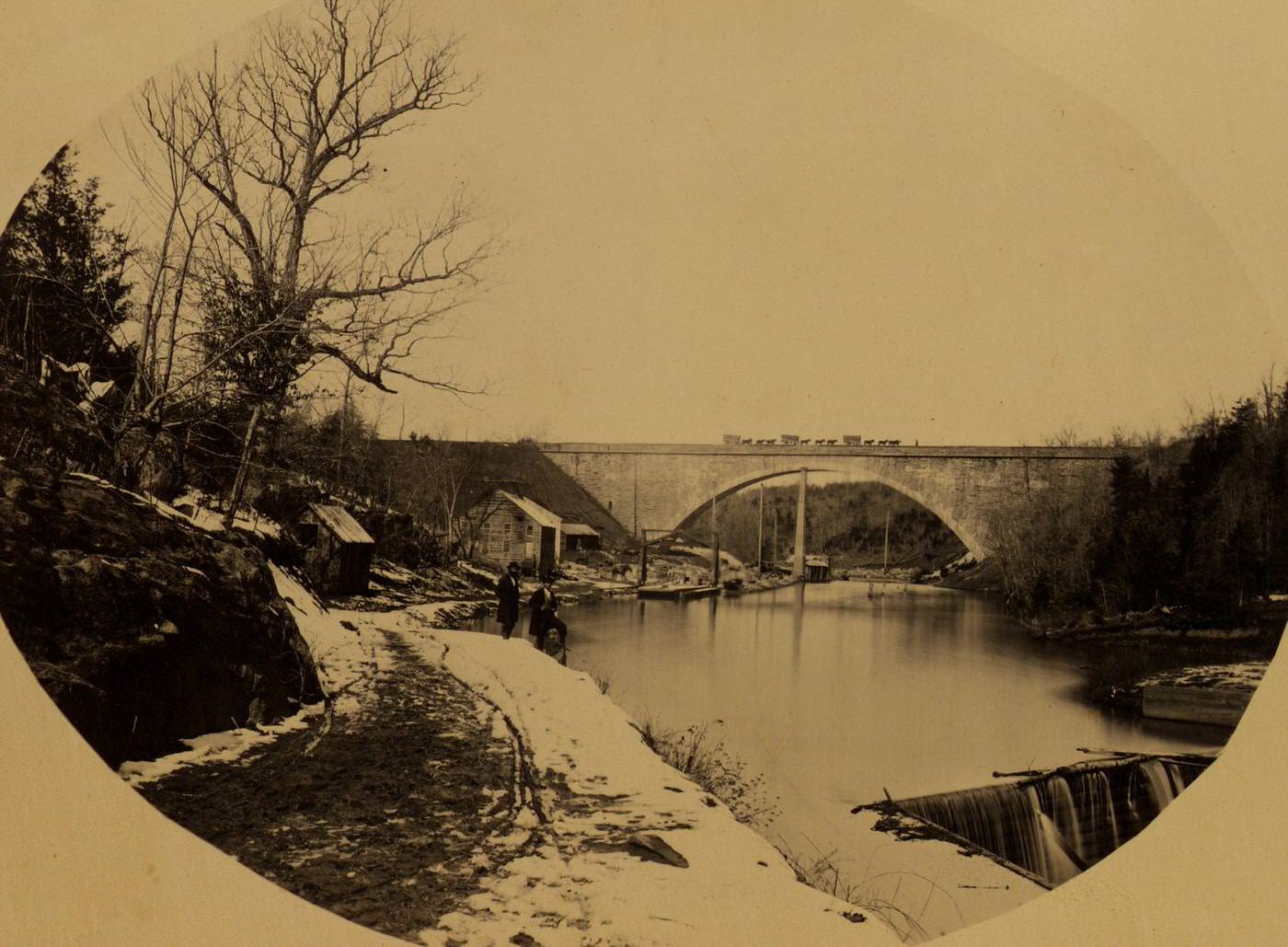 Cabin John Bridge, looking up stream, 1863