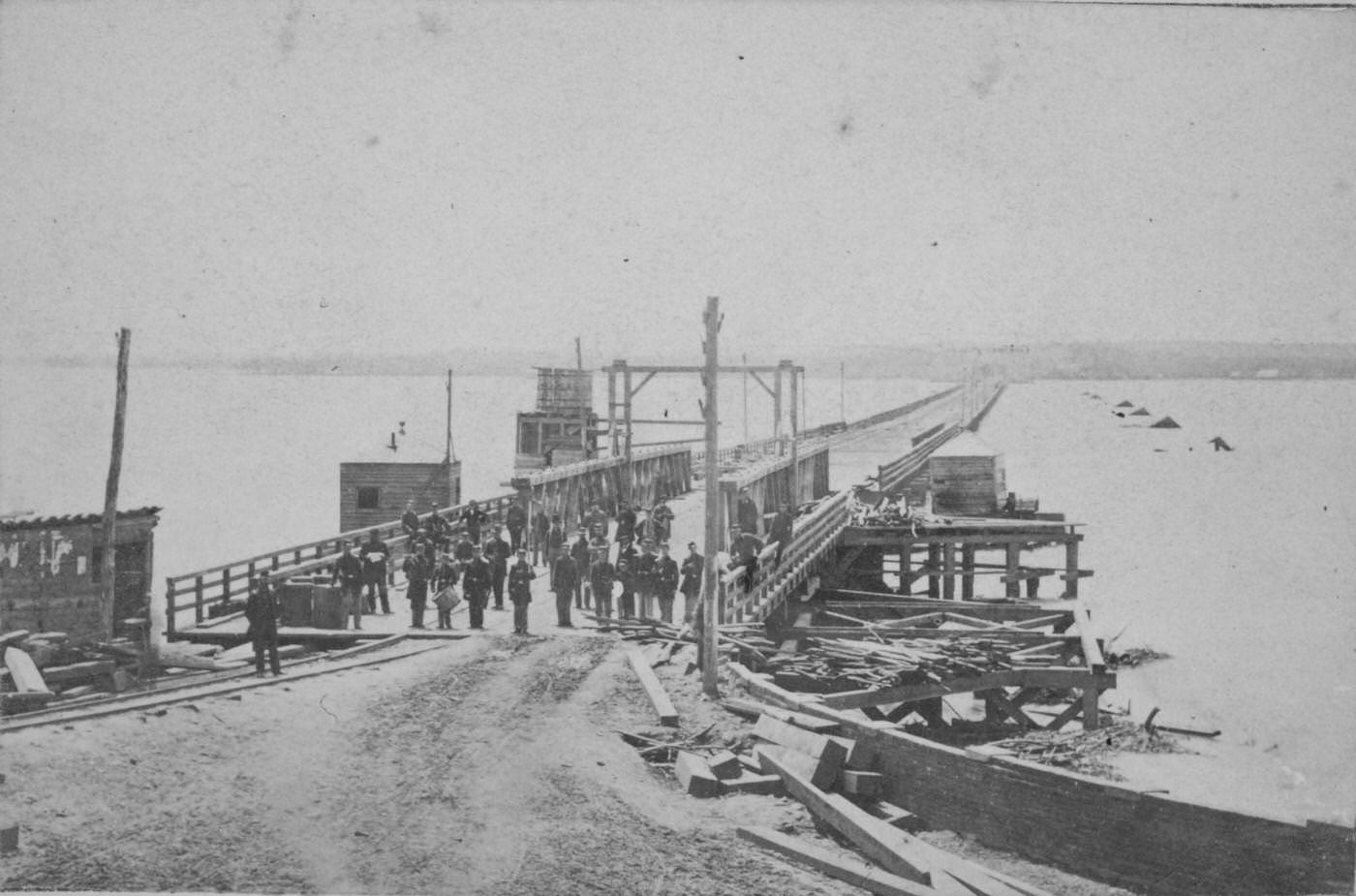 View of the Long Bridge, over the Potomac River in Washington, D.C., 1862.