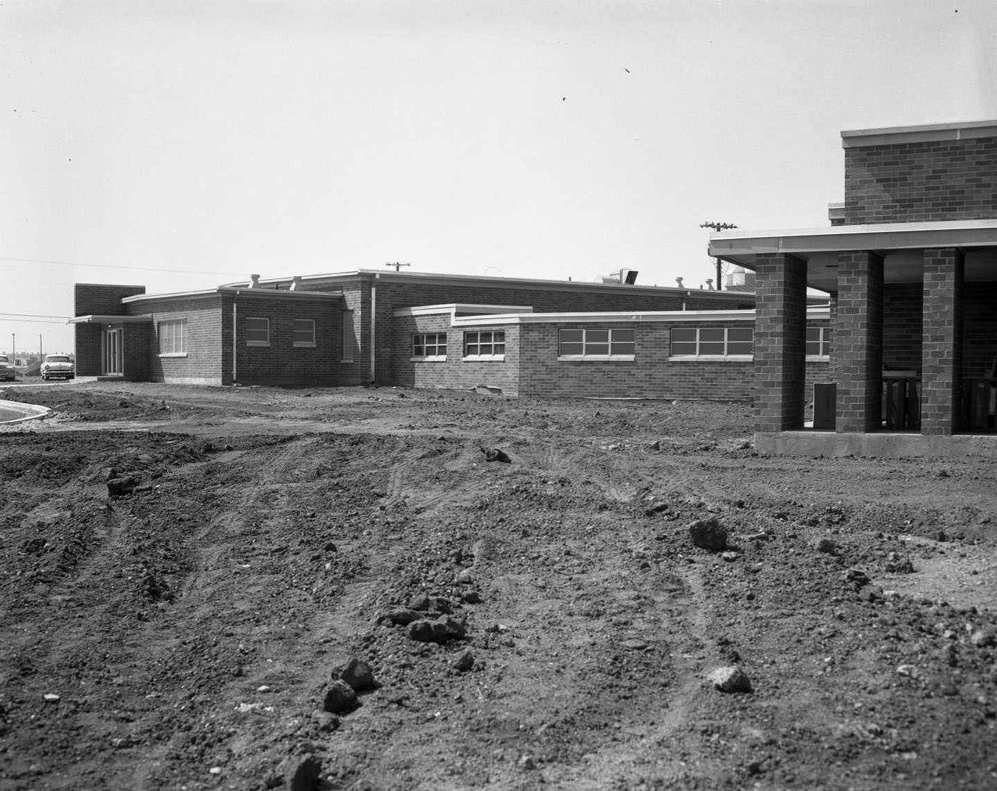 The exterior of a brick building on an Air Force base, 1956