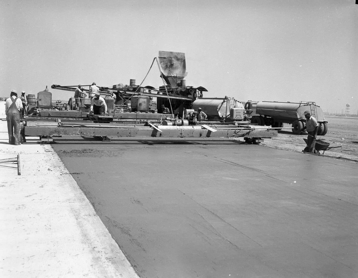 Construction machinery at an air base construction site in Racine, 1957