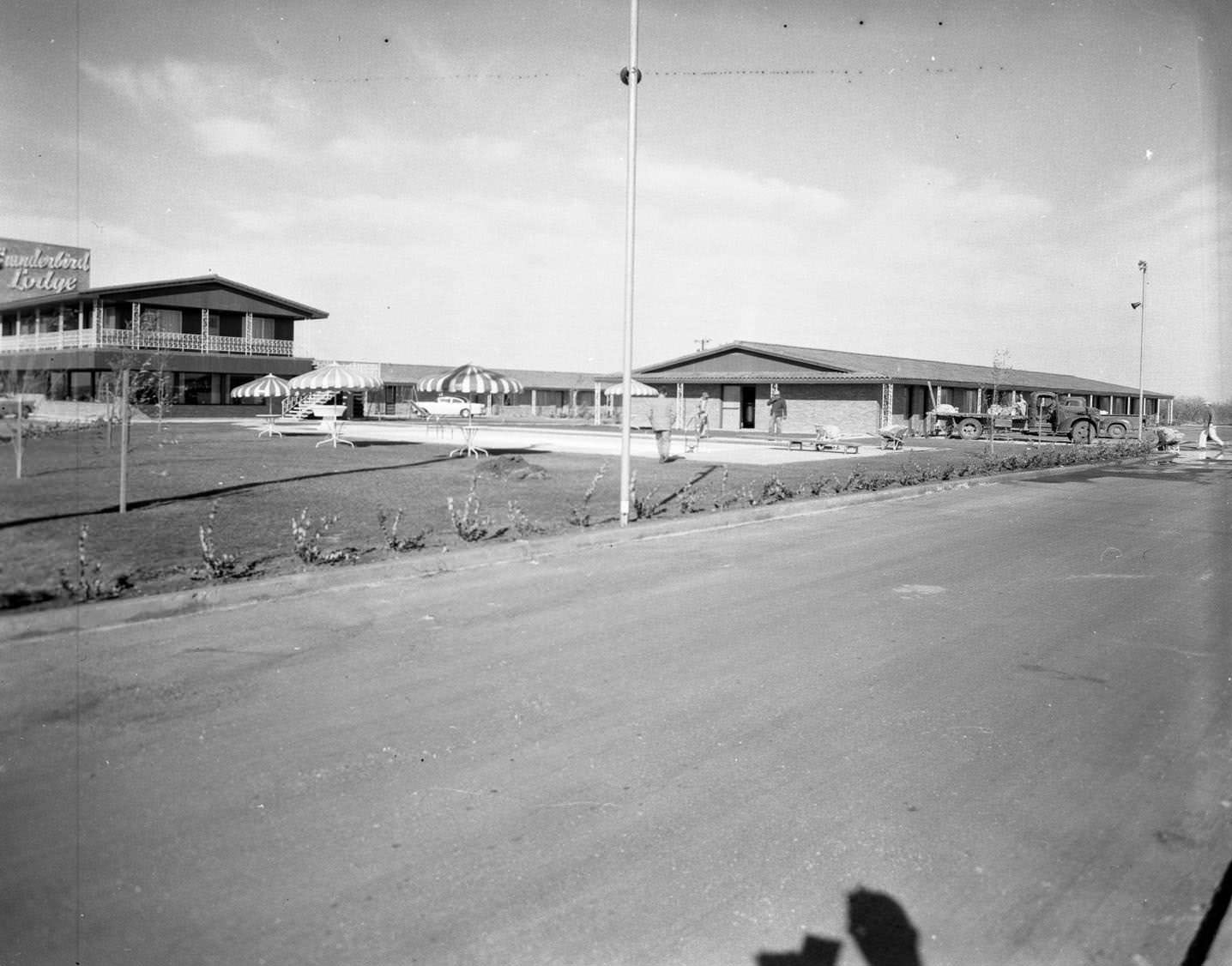 An exterior view of Thunderbird Lodge, 1956