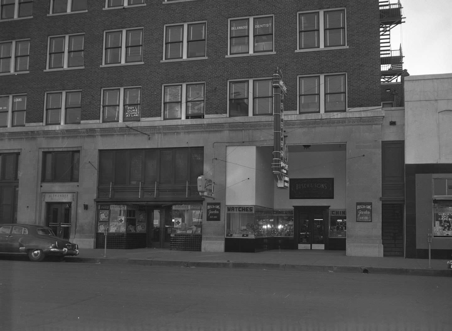 The Busch and Sons jewelry store, taken from across the street, 1955