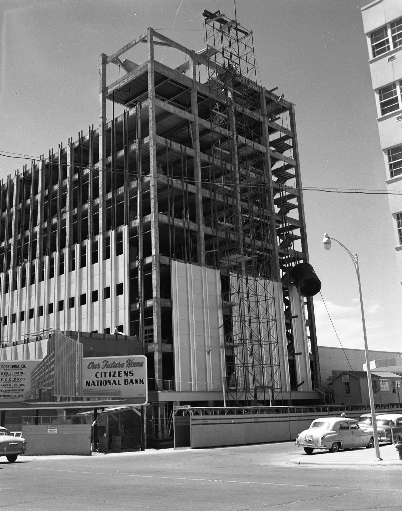 Citizens National Bank Being Built, 1954