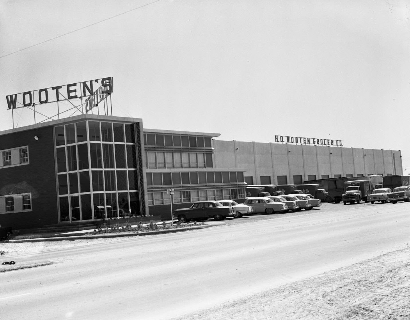 The H. O. Wooten Grocery Company building located at Treadaway Boulevard at South 13th Street in Abilene, Texas, 1956
