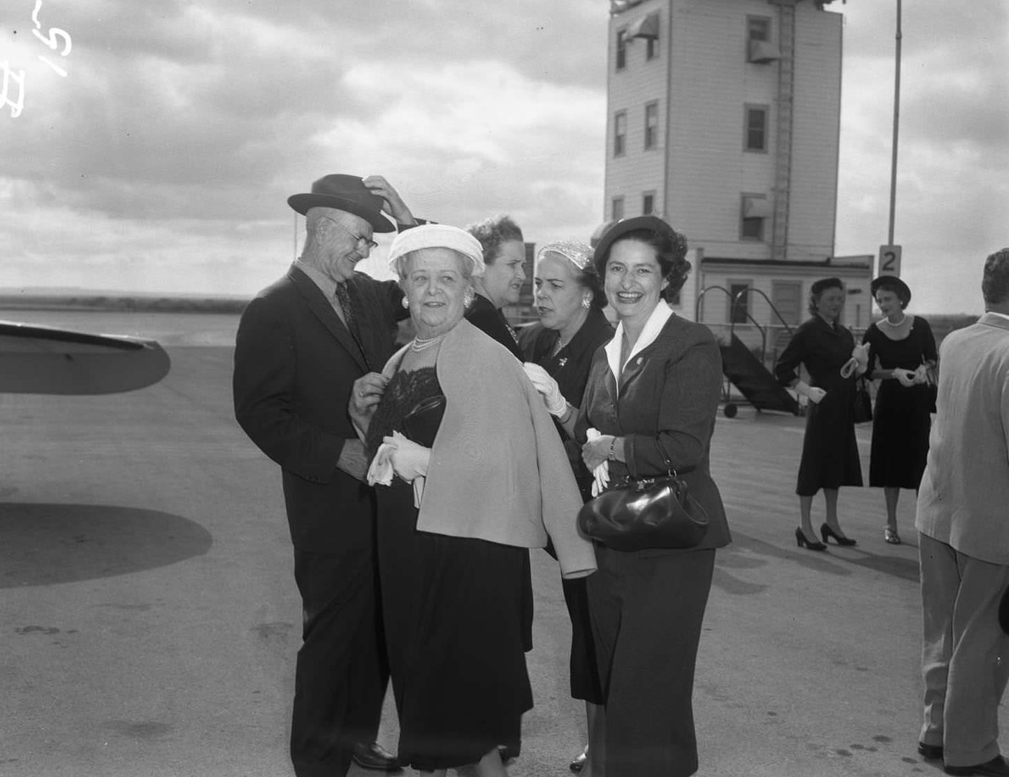 Lady Bird Johnson and other people at the Democratic Convention at Abilene Municipal Airport, 1956