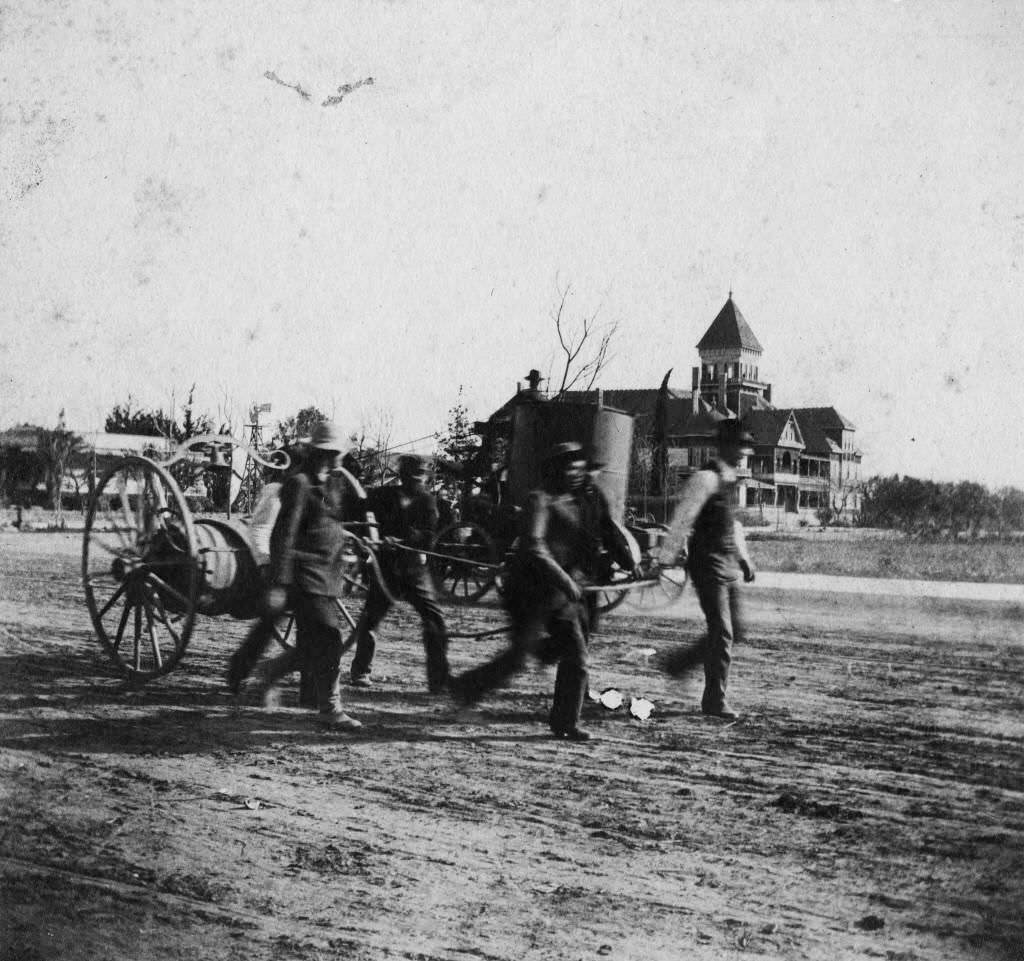 Anaheim Volunteer Fire Department Pulling Hand-Drawn Fire Truck, 1895