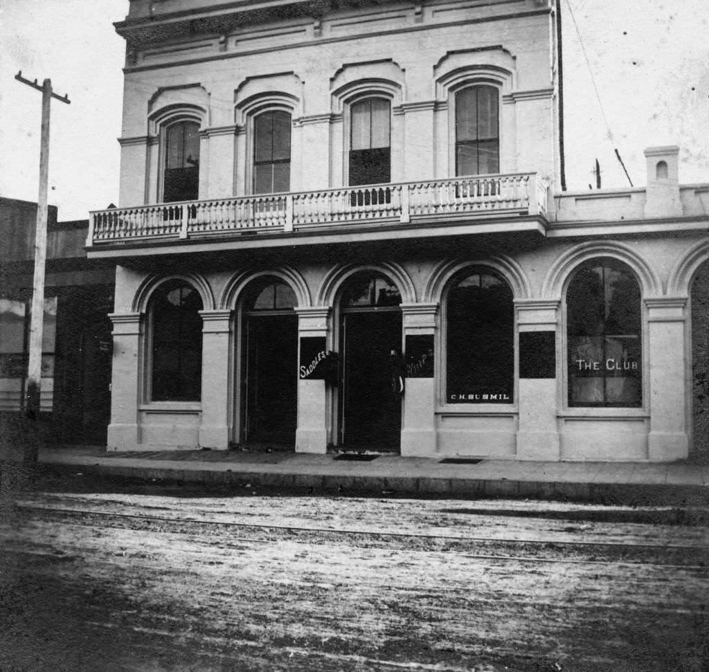 Kroeger building, located in 100 block on south side of Center Street (later Lincoln Ave.), Anaheim, 1895