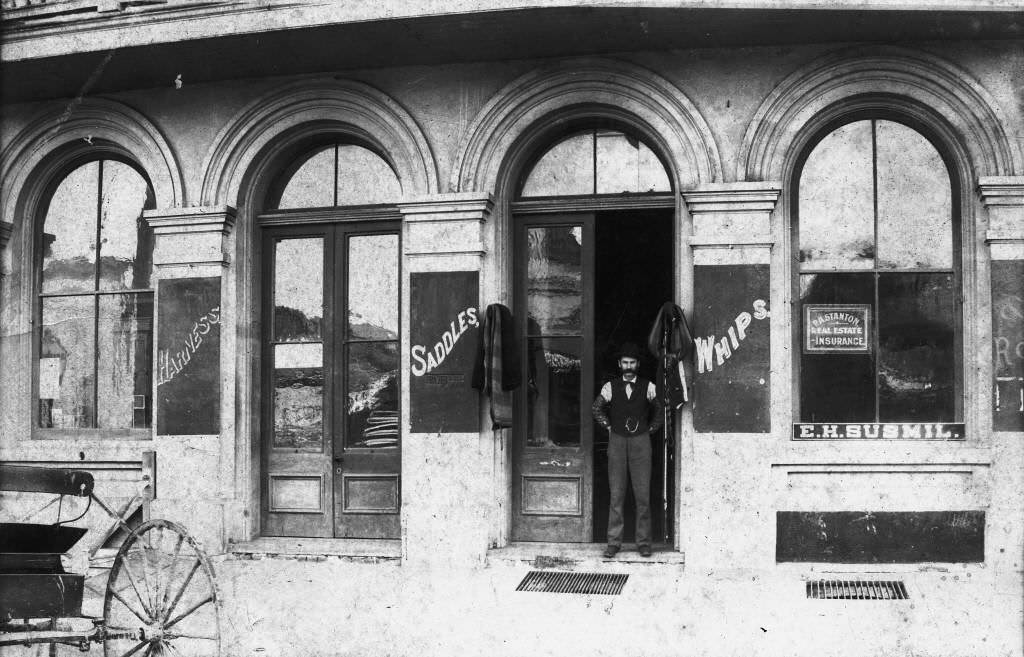Kroeger Building with Susmil Harness Shop, Anaheim, 1895