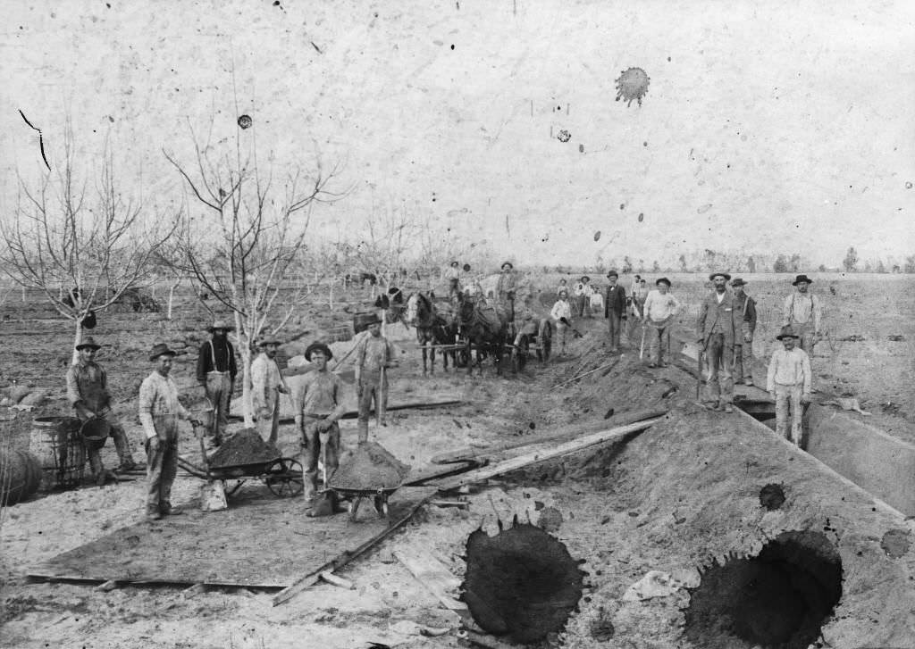 Construction of South Side Cement Ditch, Anaheim Union Water Company, 1895