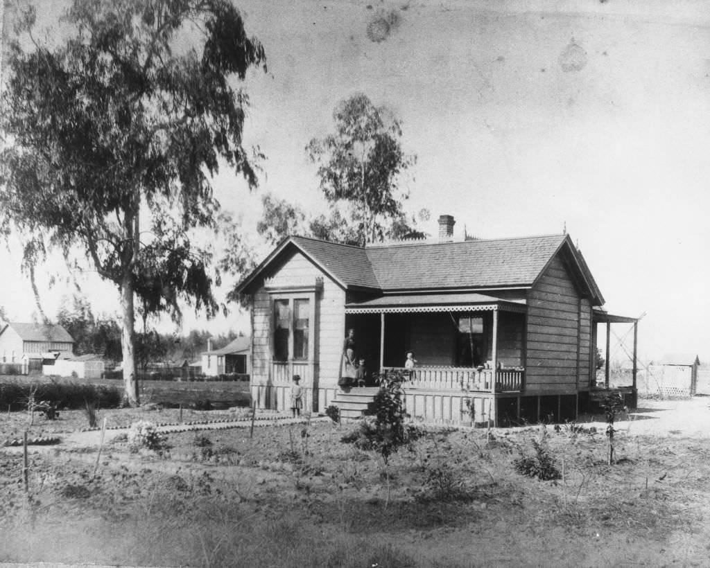 View of the Fred Mickle residence, located at 1233 West Center Street (now Lincoln Ave.), Anaheim, 1890
