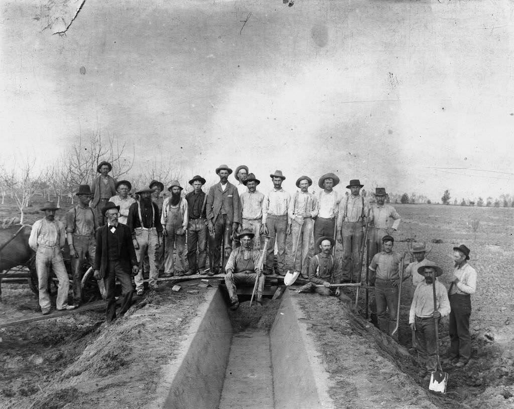 Construction of South Side Cement Ditch, Anaheim Union Water Company, Anaheim, 1895