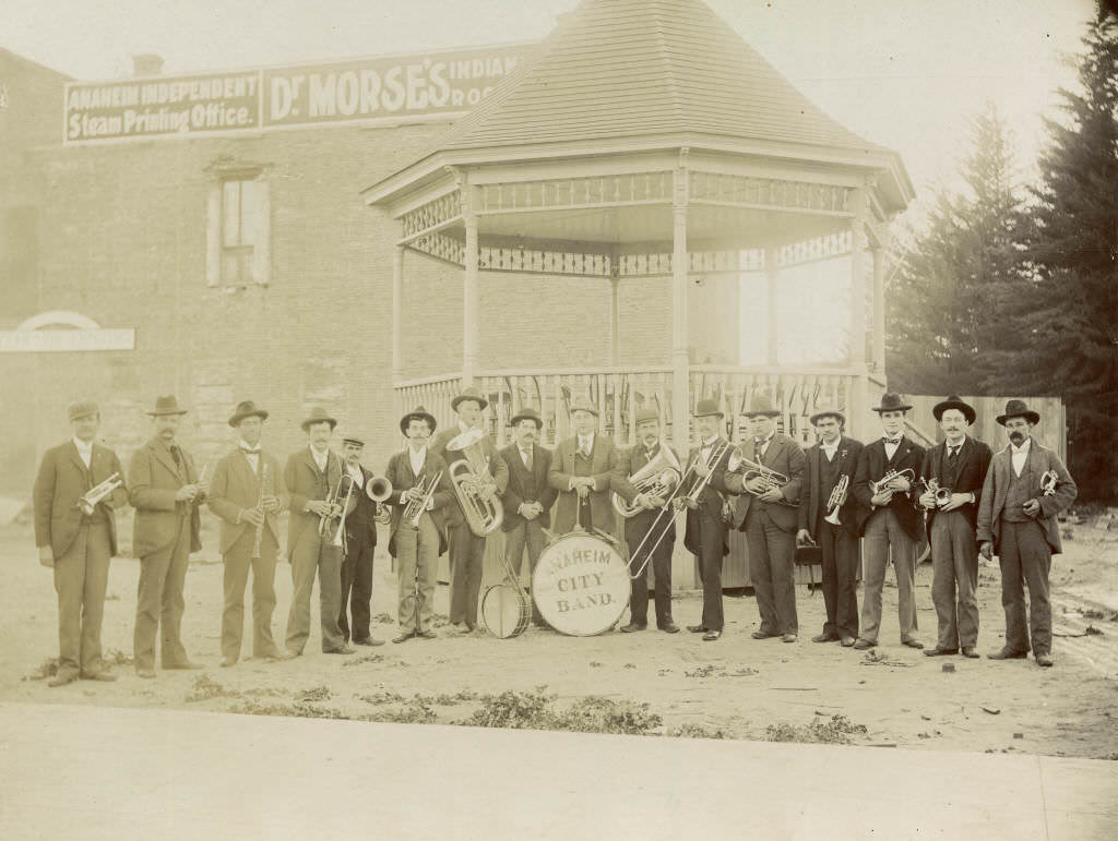 Anaheim City Band in Front of Bandstand, 1898